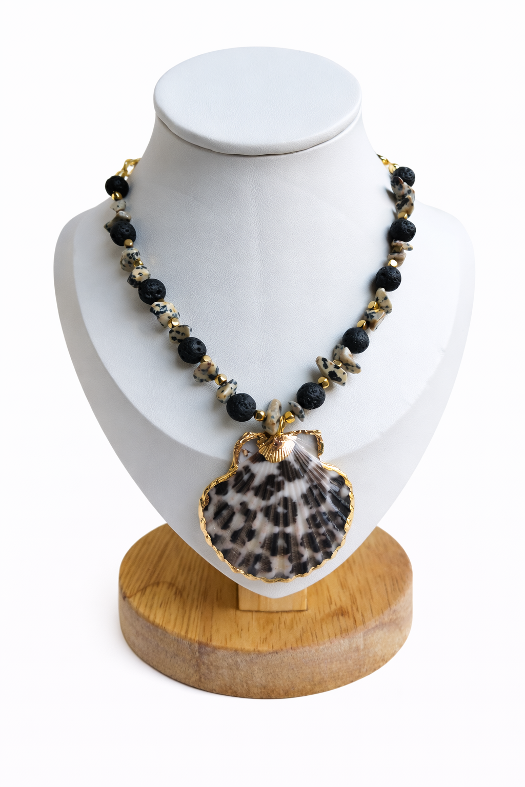 Collar de Jaspe dálmata y Piedra de Lava Natural con un Deje